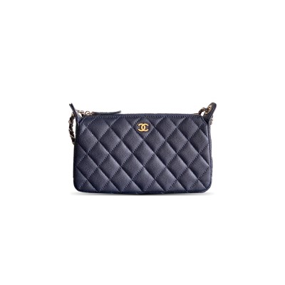 CHANEL GRAINED CALFSKIN 25B CLUTCH WITH CHAIN BAG IN NAVY BLUE (21*12*5.5.cm)